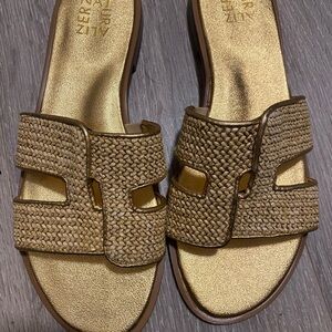 Naturalizer Gold and Brown Woven Sandals size 9